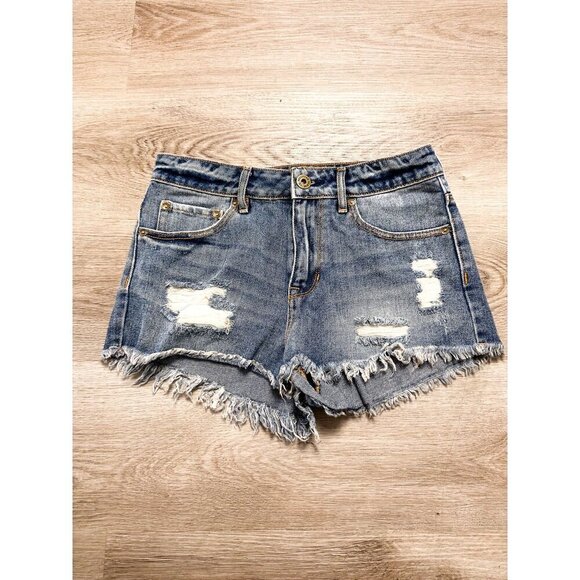 Bullhead High Rise Cut Off Shorts Distressed Raw Hem Festival Short - Picture 1 of 14